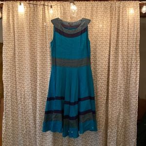 J.Peterman circle dress, teal and navy
